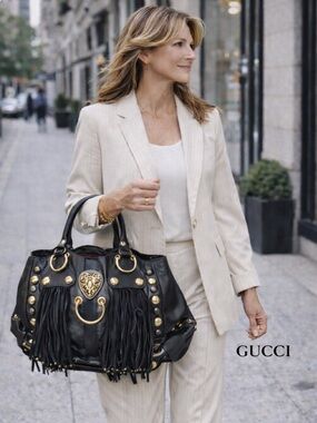GUCCI LARGE FRINGE BABUSHKA TOTE LEATHER BAG, WILL INCLUDE THE STORAGE BAG SHOWN